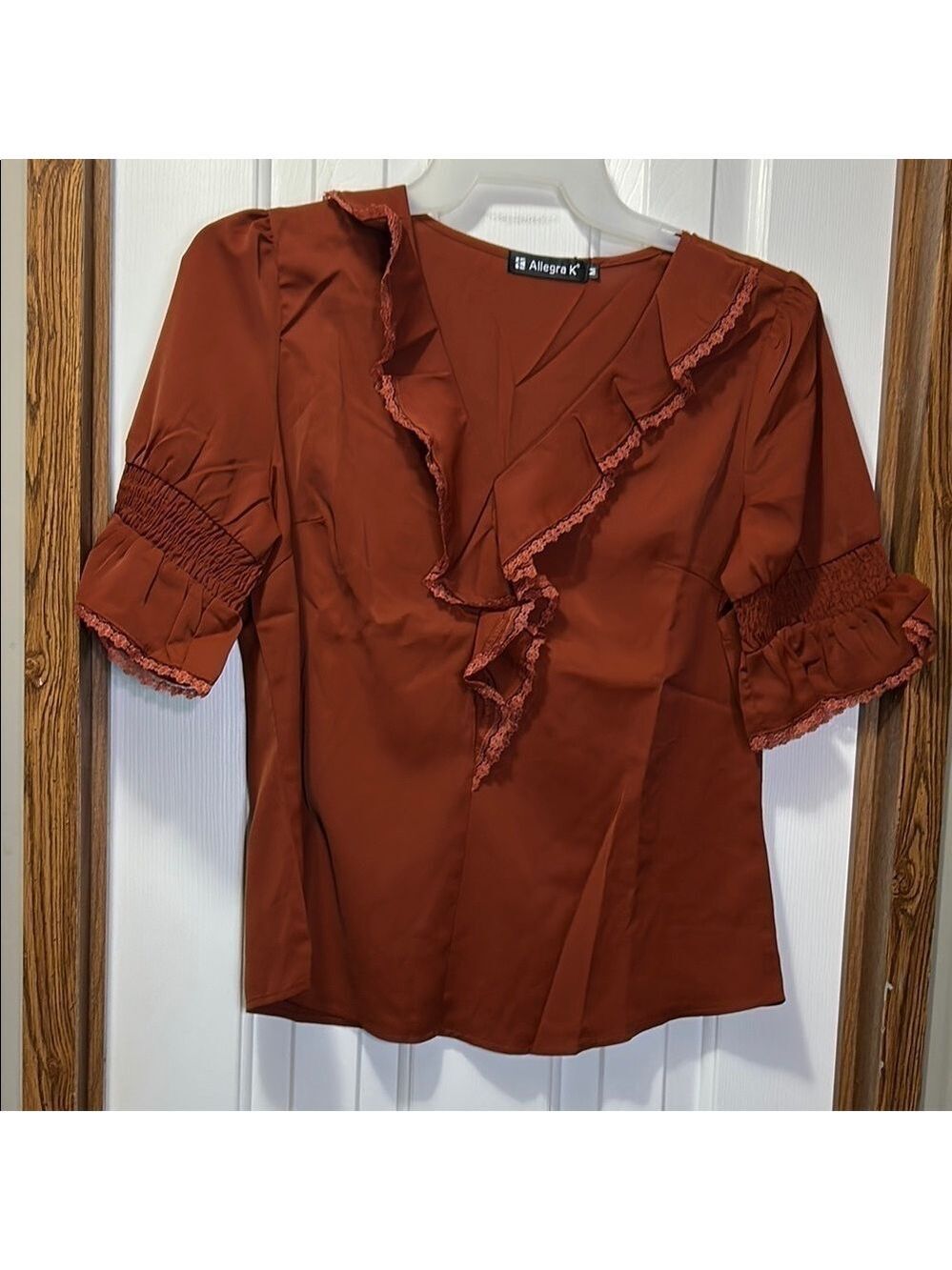 Allegra K Rust Ruffled Smocked Blouse NWT Medium